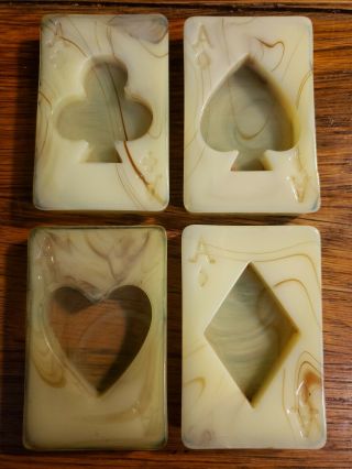Vintage Rare Akro Agate Set Of 4 Aces Ashtrays Card Playing Set Man Cave Must