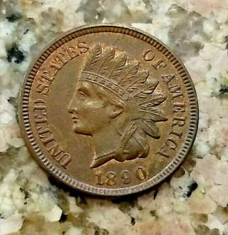 Rare 1890 U.  S Indian Head Penny Clear Bn & Rb Tones Sharp Details N/r