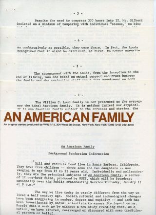 The Loud Family Biographies An American Family Rare 1971 Pbs Tv Press Material