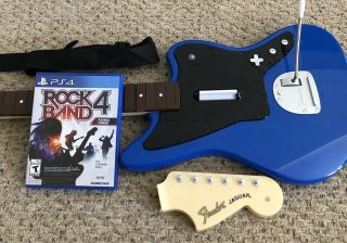Rock Band 4 Guitar Blue Fender Jaguar & Game - Ps4 Rare