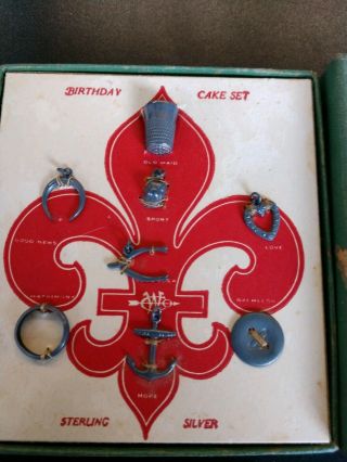 VINTAGE RARE 1930 ' S? WOOLWORTH CO.  BIRTHDAY CAKE SET BOY SCOUT Sterling Silver 2