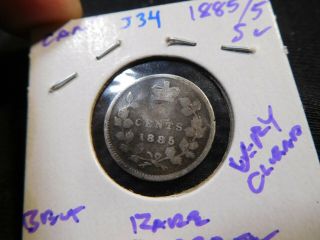 J34 Canada 1885 Overdate " 5 " 5 Cents Rare Overdate Bent