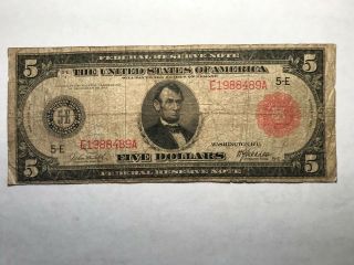 1914 $5 Red Seal Federal Reserve Note - Ex Rare Richmond Virginia Bank Note