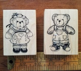 Teddy Bear Rubber Stamps Psx Boy & Girl F - 599 F - 569 1990 Retired Rare