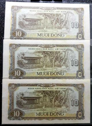 1980 Vietnam 10 Dong Banknote Consecutive 3pc Unc Rare (, 1 B.  Note) D7165
