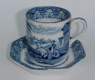 Rare Antique Cauldon Blue & White Coffee Can Chariot Backstamp