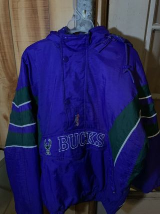Vintage Rare Nba Milwaukee Bucks 1/4 Zip Starter Puffer Jacket Men 