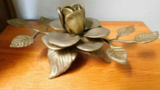 Rare Vintage Heavy Solid Brass Rose Candle Stick Holder