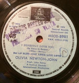 Olivia Newton John - Chile Top Rare Promo Single 1975 45 Rpm 7 " Vg,
