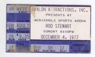 Rare Rod Stewart & Air Supply 12/4/77 Denver Co Mcnichols Arena Ticket Stub