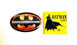 Rare 1989 Batman Movie Promo Pin Set - Tim Burton Michael Keaton Logo Button