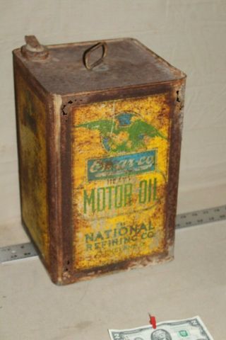 Rare 1920s En - Ar - Co Motor Oil Can National Refining With Eagle Metal Pour Lid 66