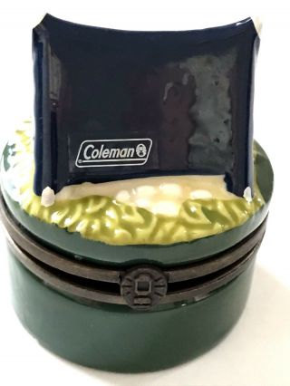 RARE 2000 COLLECTIBLE COLEMAN CAMPING TENT HINGED PORCELAIN TRINKET PILL BOX 3