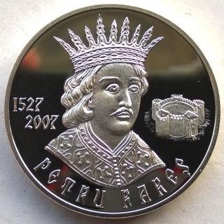 Moldova 2007 King Petru Rares 100 Lei Silver Coin,  Proof