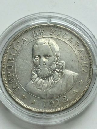 1912 Nicaragua Silver 50 Centavos Vf,  Rare Key Date