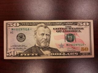 2013 Boston $50 Dollar Bill Star Note Frn Ma00297018 Rare Only 640k Run