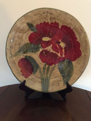 Ambiance Fleur Rustique Red Poppy Dinner Plate 11 " - Rare Brown Dimples 2