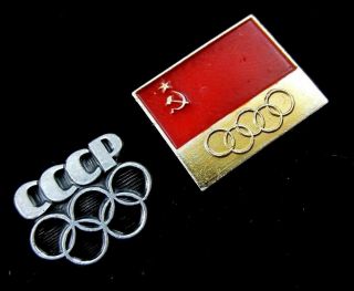 Set Of 2 Olympic Pins Ussr Russia Noc 1960s Generic Rare
