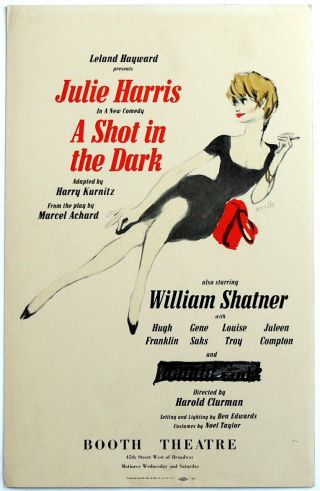 Triton Offers Rare Orig 1961 Broadway Poster A Shot In The Dark Shatner & Harris