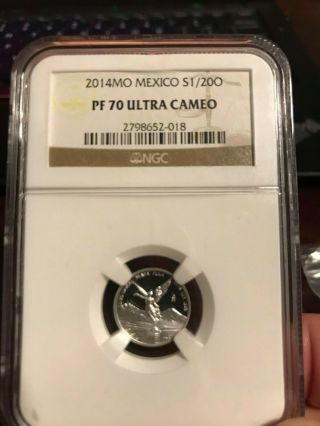 2014 Mexico 1/20 Oz Fine Silver Proof Libertad Coin Ngc Pf 70 Ucam - Rare