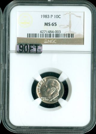 1983 - P Roosevelt Dime Ngc Mac Ms - 65 90 Ft 2nd Very Rare Spotless $800 In Ft.