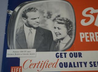 RARE 1940 ' S - 1950 ' S GEORGE BURNS AND GRACIE ALLEN CBS ADVERTISING POSTER 2