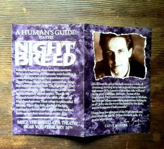 Rare 1990 Nightbreed Movie Promo Guide - Clive Barker Horror Film Night Breed