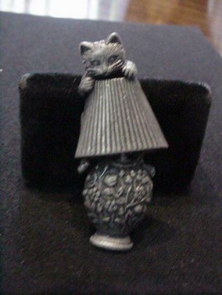 Vintage Kitty Cat Pin On Lampshade Pewter T Ajc Signed Quality 2 1/2 X 1 " Rare