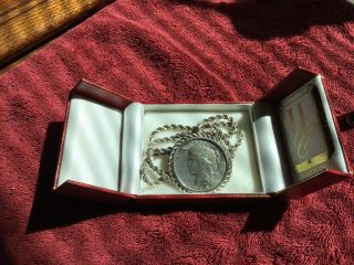 Rare 1928 S Sterling Silver Dollar Mounted On 24” Heavy Sterling Rope Necklace 4