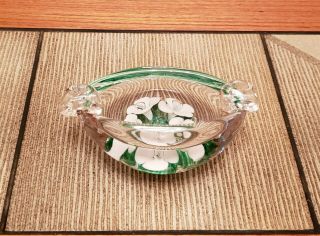 Vintage St.  Clair Handmade Rare Green Floral Ashtray Glass Paperweight Cond