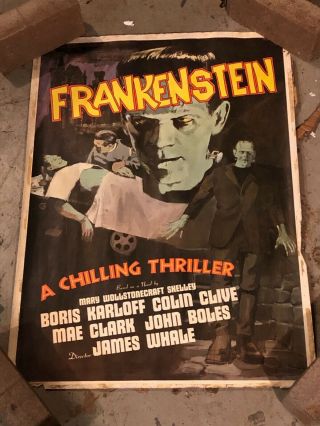 Rare Vintage Universal Monster Frankenstein Movie Poster With Boris Karloff