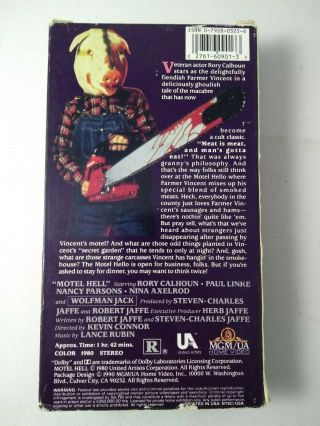 Motel Hell VHS Vintage Cult Horror Gore RARE MGM Video Tape 1980 Film UA 2