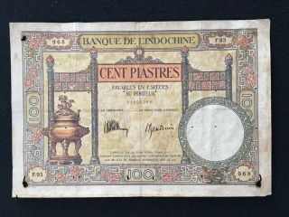 4 Banque De L’indochine 1925 - 39 100 Piastres Vietnam Special Rare Bank Cancel