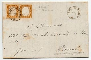1862 Italy Sardinia Cover,  Sa 14dca,  Rare 10c In Pair,  Cv $2050.  00