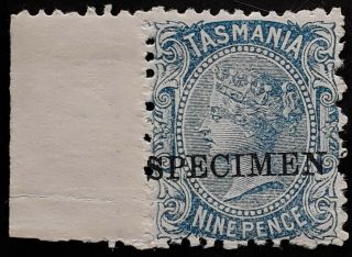 Rare 1896 - Tasmania Australia 9d Blue Sideface Stamp Wmk Tas Specimen
