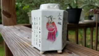 Rare Antique Chinese 19th C.  Famille Rose Figure And Inscription Teapot 3