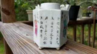 Rare Antique Chinese 19th C.  Famille Rose Figure And Inscription Teapot 4