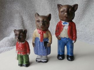 Rare Set Of 3 Vintage Depression Era All Bisque The 3 Bears Figurines Japan