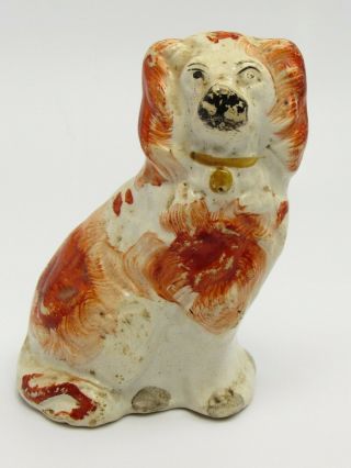 Rare Small Antique Staffordshire Spaniel Dog Pottery Hand Decorated Figurine
