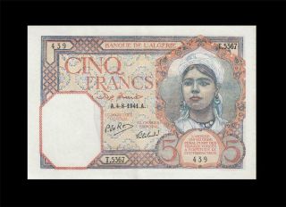 4.  8.  1941 French Algeria 5 Francs Africa " X - Rare " ( (aunc))