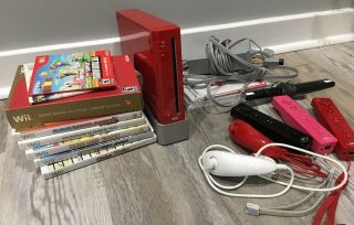 Nintendo Wii Red Rare Video Game Console,  Games,  Controllers,  Mario Bros.