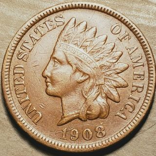 1908 - S Indian Head Cent Penny Pq Bold Liberty,  Feathers,  Shield $$$ Rare Date