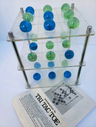 Rare? Vintage Tic - Tacs 3 - D 3d Tic Tac Toe Game Lucite W/glass Marbles No Box