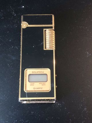 Vintage Rare Black & Goldtone Japan Cigar Gas Lighter Digital Watch " Solatron "