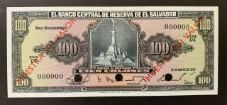 El Salvador 100 Colones 1965 Specimen Banknote Gem Unc Rare