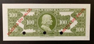 El Salvador 100 colones 1965 SPECIMEN banknote GEM UNC RARE 2
