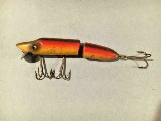 Rare Vintage Heddon Musky Jointed Vamp Wood Saltwater Fishing Lure - V - Good