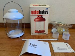 Weber Vintage White Rare Lars Lantern,  Stake,  Handle And Candles