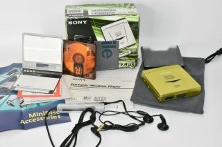 Sony Walkman Mz - E33 Md Minidisc Player Rare Green W/box And Headphones