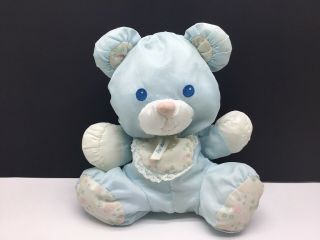 Fisher Price Puffalump Baby Bear Blue Plush Nylon Rattle 1214 1994 Rare Htf